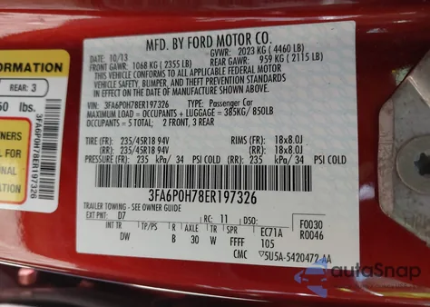 2014 Ford Fusion Se z USA, uszkodzony, nr VIN 3FA6P0H78ER197326